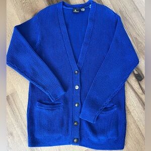 LizSport Chunky Knit Vintage Cardigan Cobalt Blue - Size S - Ex Cond.
